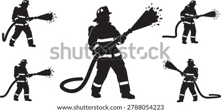 Fireman set. High quality vector silhouettes.