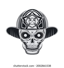 Fireman Skull In Helmet Isolated Icon