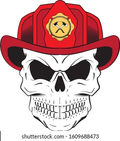 Fireman Skull With Red Firefighter Helmet