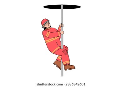 Fireman sliding down from polebar illustration
