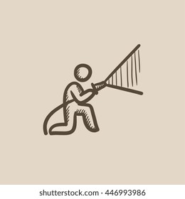 Fireman spraying water vector sketch icon isolated on background. Hand drawn Fireman spraying water icon. Fireman spraying water sketch icon for infographic, website or app.