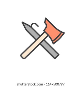 Fireman tools filled outline icon, line vector sign, linear colorful pictogram isolated on white. Firefighter equipment symbol, logo illustration. Pixel perfect vector graphics