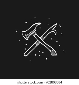 Fireman tools icon in doodle sketch lines. Department firefighter service emergency rescue badge