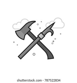 Fireman tools icon in flat outlined grayscale style. Vector illustration.