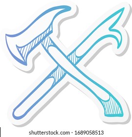 Fireman tools icon in sticker color style. Department firefighter service emergency rescue badge