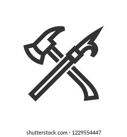 Fireman tools icon in thick outline style. Black and white monochrome vector illustration.
