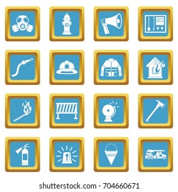 Fireman tools icons set in azur color isolated vector illustration for web and any design