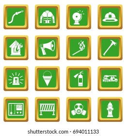 Fireman tools icons set in green color isolated vector illustration for web and any design