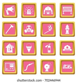 Fireman tools icons set in pink color isolated vector illustration for web and any design