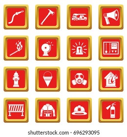 Fireman tools icons set in red color isolated vector illustration for web and any design
