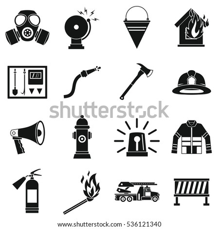 Fireman tools icons set. Simle illustration of 16 fireman tools vector icons for web
