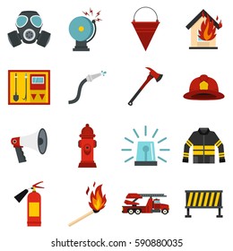 Fireman tools set icons. Flat illustration of fireman tools vector set icons isolated on white background