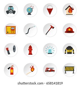 Fireman Tools Set Icons In Flat Style Isolated On White Background