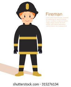 Fireman in uniform. Profession. Vector isolated illustration. Cartoon character
