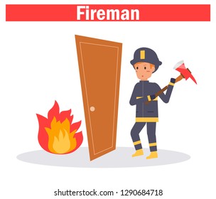 Fireman Vector. Cartoon. Isolated art on white background. Flat