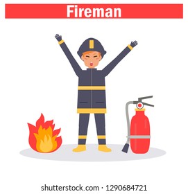 Fireman Vector. Cartoon. Isolated art on white background. Flat