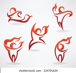 fireman, vector collection of abstract people and symbols of flame