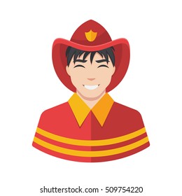 Fireman vector icon. Illustration of fireman icon in uniform.