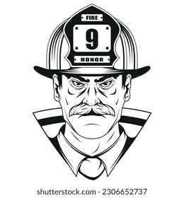 Fireman. Vector illustration of a sketch man in uniform. Emergency service worker or employee. Dangerous job