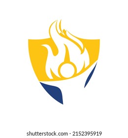 Fireman vector logo design. Red flame character logotype. Vector logo combination of a man and fire.	