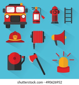 Fireman Vector. Set of firefighting equipment illustration