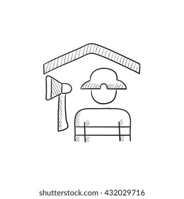Icono de esbozo vectorial de Fireman aislado en el fondo. Icono de Fireman dibujado a mano. Icono de sketch de Fireman para infografía, sitio web o aplicación.