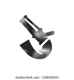 Fireman water hose icon in halftone style. Black and white monochrome vector illustration.