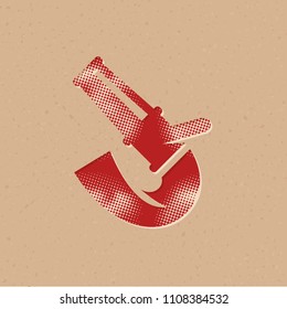 Fireman water hose icon in halftone style. Grunge background vector illustration.