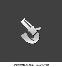 Fireman water hose icon in metallic grey color style. Firefighter extinguisher