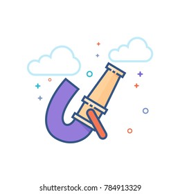 Fireman water hose icon in outlined flat color style. Vector illustration.