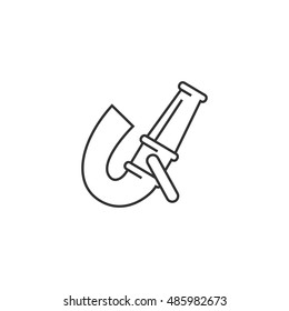 Fireman water hose icon in thin outline style. Emergency service fire fighter extinguisher