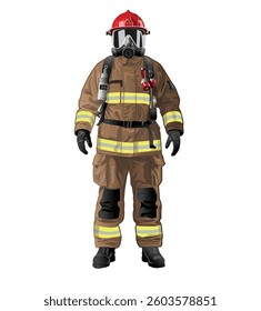 a fireman wearing gas mask in full uniform