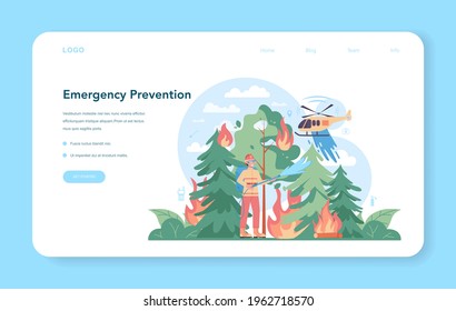 Fireman web banner or landing page. Professional fire brigade firhting