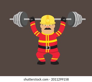 Fireman weightlifting Flat Vector Cartoon Illustration 