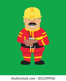 Fireman Writing Flat Vector Cartoon Illustration 