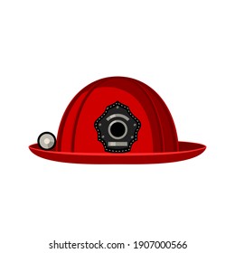 Fireman's helmet with flashlight, red. Isolated color image. Vector illustration