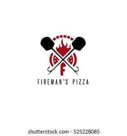 fireman's pizza vector concept with oven and peels