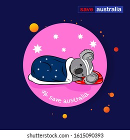 Firemen rescued Koala Character for Save Australia. Vector Concept Save Wildlife from Forest Fires.