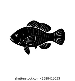 Firemouth Cichlid Silhouette Vector Art | Black Color Fish Illustration Design