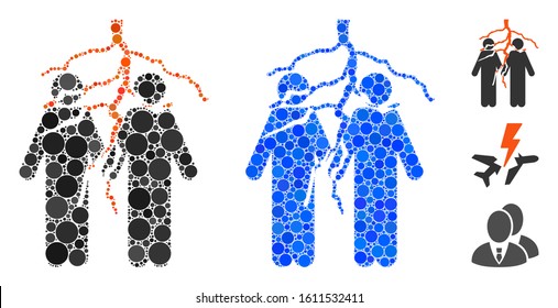 Firend conflict composition of filled circles in different sizes and color tinges, based on firend conflict icon. Vector filled circles are grouped into blue mosaic.