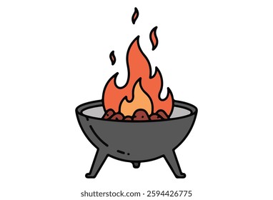 Firepit vectors, A vibrant campfire bonfire vector icon featuring burning logs. This design illustrates a fire bowl with a silhouette of a fireplace, creating a striking graphic representation.