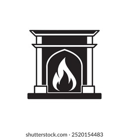 Fireplace Black Filled Vector Icon. fireplace mantel silhouette vector illustration. Mantelpiece symbol, logo illustration.	