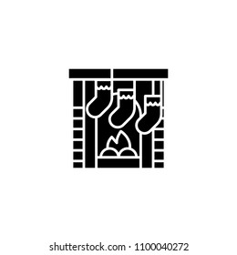 Fireplace black icon concept. Fireplace flat  vector symbol, sign, illustration.