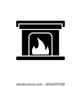 Fireplace black icon design on white background. Flat design style.