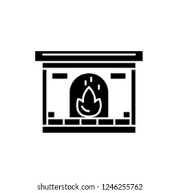 Fireplace black icon, vector sign on isolated background. Fireplace concept symbol, illustration 