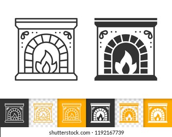 Fireplace Black Linear And Glyph Icons. Thin Line Christmas Time Sign. Open Fire Outline Pictogram Isolated On White Color, Transparent Background. Vector Icon Shape Of Firesidee Simple Symbol Closeup