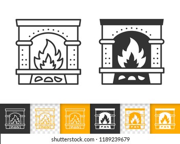 Fireplace black linear and silhouette icons. Thin line christmas time sign. Open Fire outline pictogram isolated white, color, transparent background. Vector Icon shape Fireplace simple symbol closeup