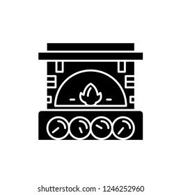 Fireplace brick black icon, vector sign on isolated background. Fireplace brick concept symbol, illustration 