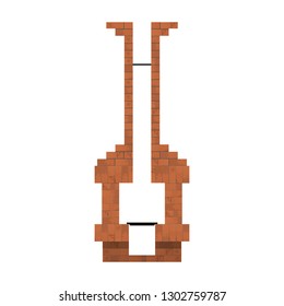 Fireplace of bricks. Vector illustration. Cross section