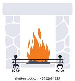 Fireplace with burning fire. Illustration concept template for website, web landing page, banner, presentation, social, poster, promotion or print media.